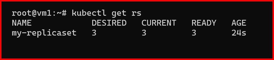 Picture showing the output of kubectl get rs command